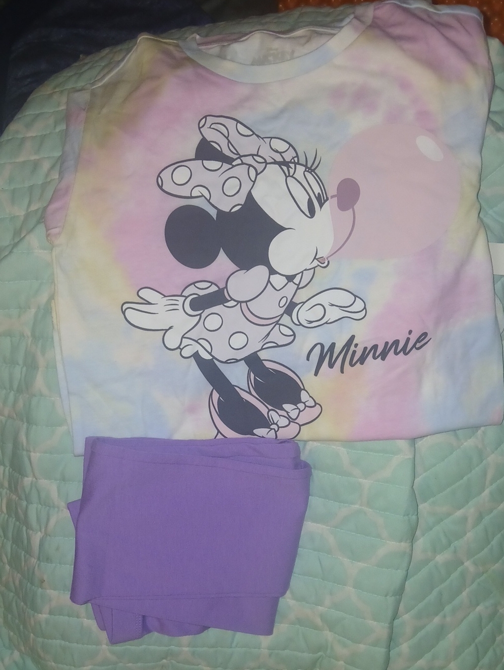 Disney Minnie Pastel Tie-Dye Top with Purple Pants Pajama Set